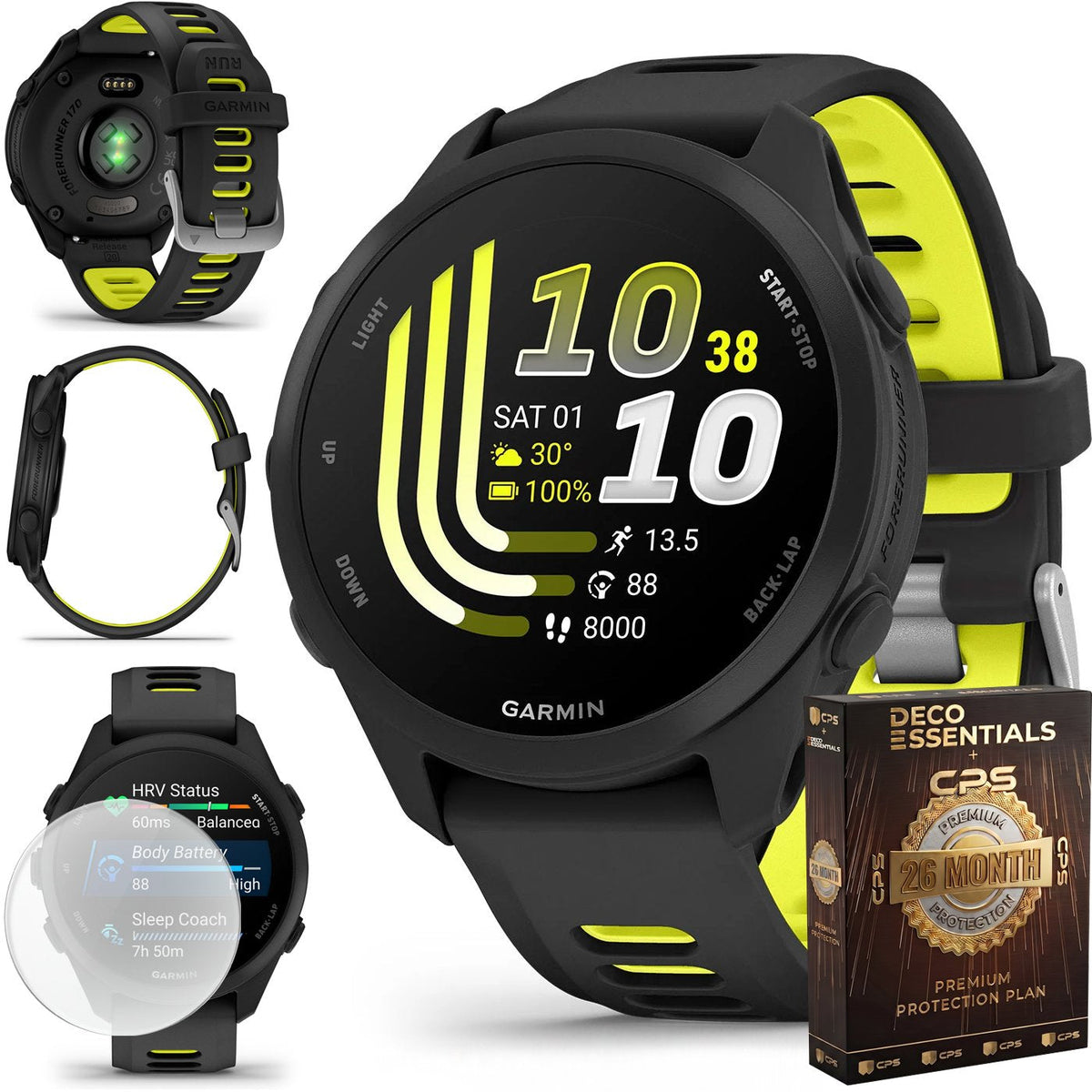 Garmin Forerunner 170 Black/Amp Yellow + 26 Month Protection & Screen Protector