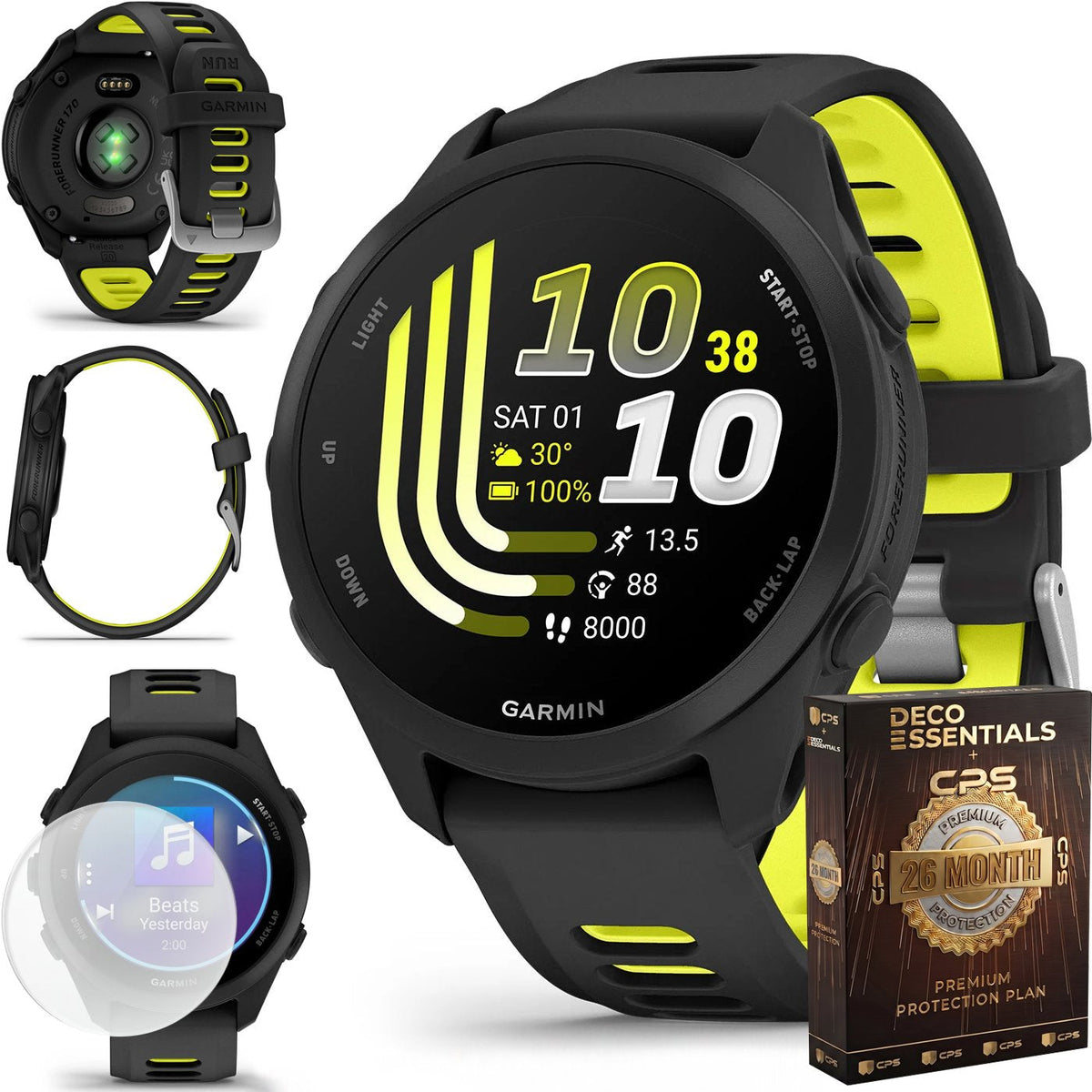 Garmin Forerunner 170 Music Black/Amp Yellow with 26 Month Protection Bundle