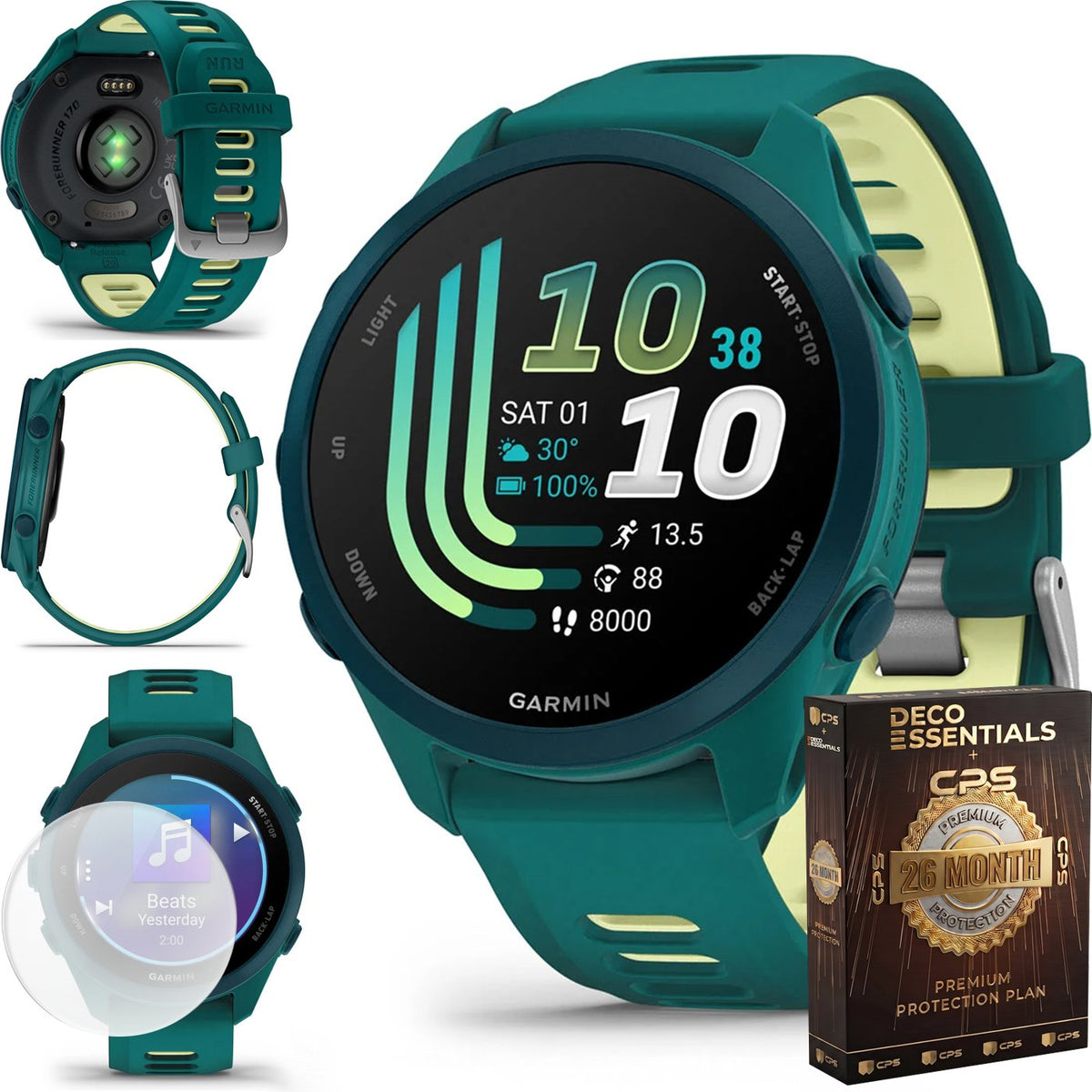 Garmin Forerunner 170 Music Teal Green/Citron with 26 Month Protection Bundle