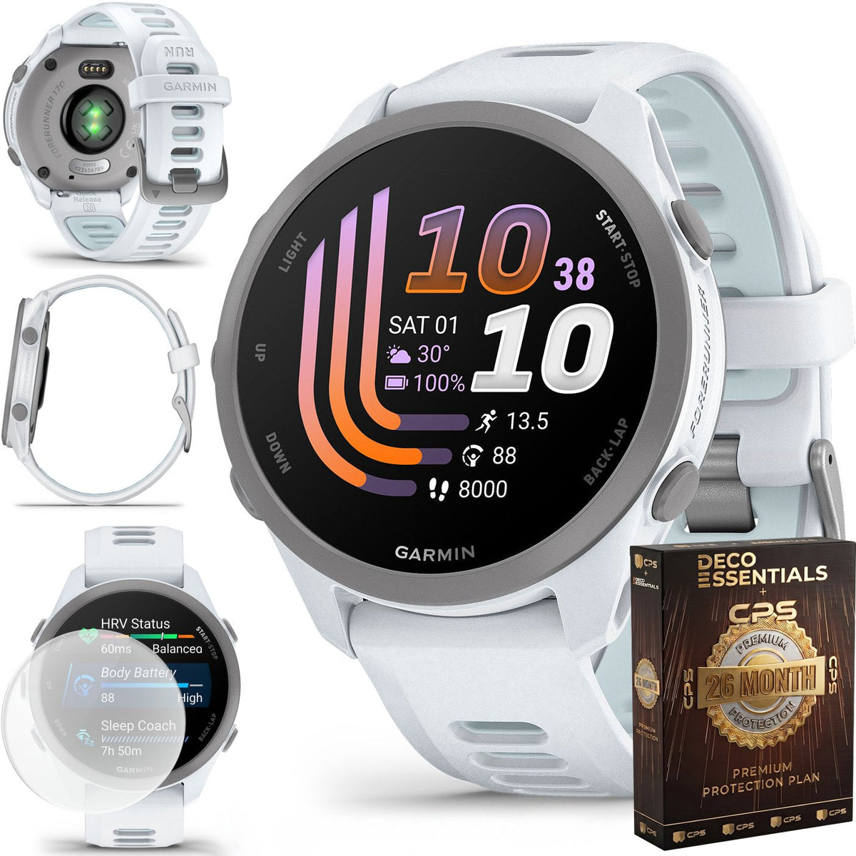 Garmin Forerunner 170 Whitestone/Cloud Blue with 26 Month Protection Bundle