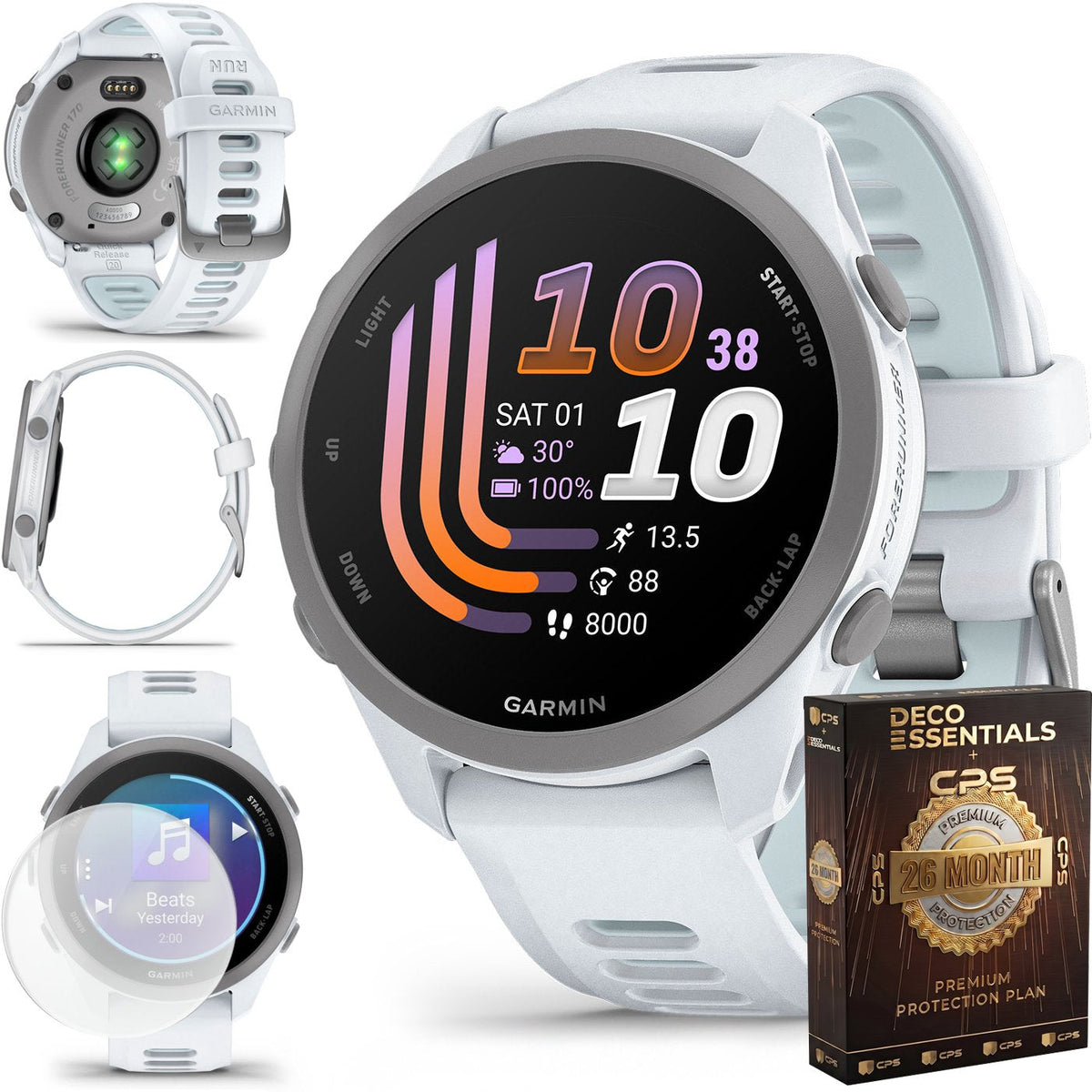 Garmin Forerunner 170 Music Whitestone/Cloud Blue + 26 Month Protection Bundle
