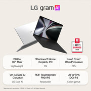 LG gram 15" Copilot+ PC Intel Ultra 7, 32GB RAM, 1TB SSD Touch Laptop, Black