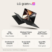 LG gram Pro 16" Copilot+ PC Intel Ultra 7, 16GB RAM, 1TB Touch Laptop, Black