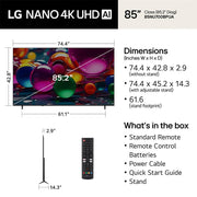 LG 85-Inch Nano 4K UHD AI NU70 Smart TV (2026) w/ 1 YR Extended Warranty Bundle