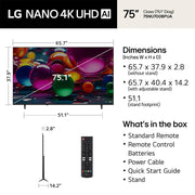 LG 75-Inch Nano 4K UHD AI NU70 Smart TV (2026) w/ 1 YR Extended Warranty Bundle