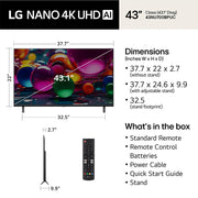 LG 43-Inch Nano 4K UHD AI NU70 Smart TV (2026) w/ 1 YR Extended Warranty Bundle