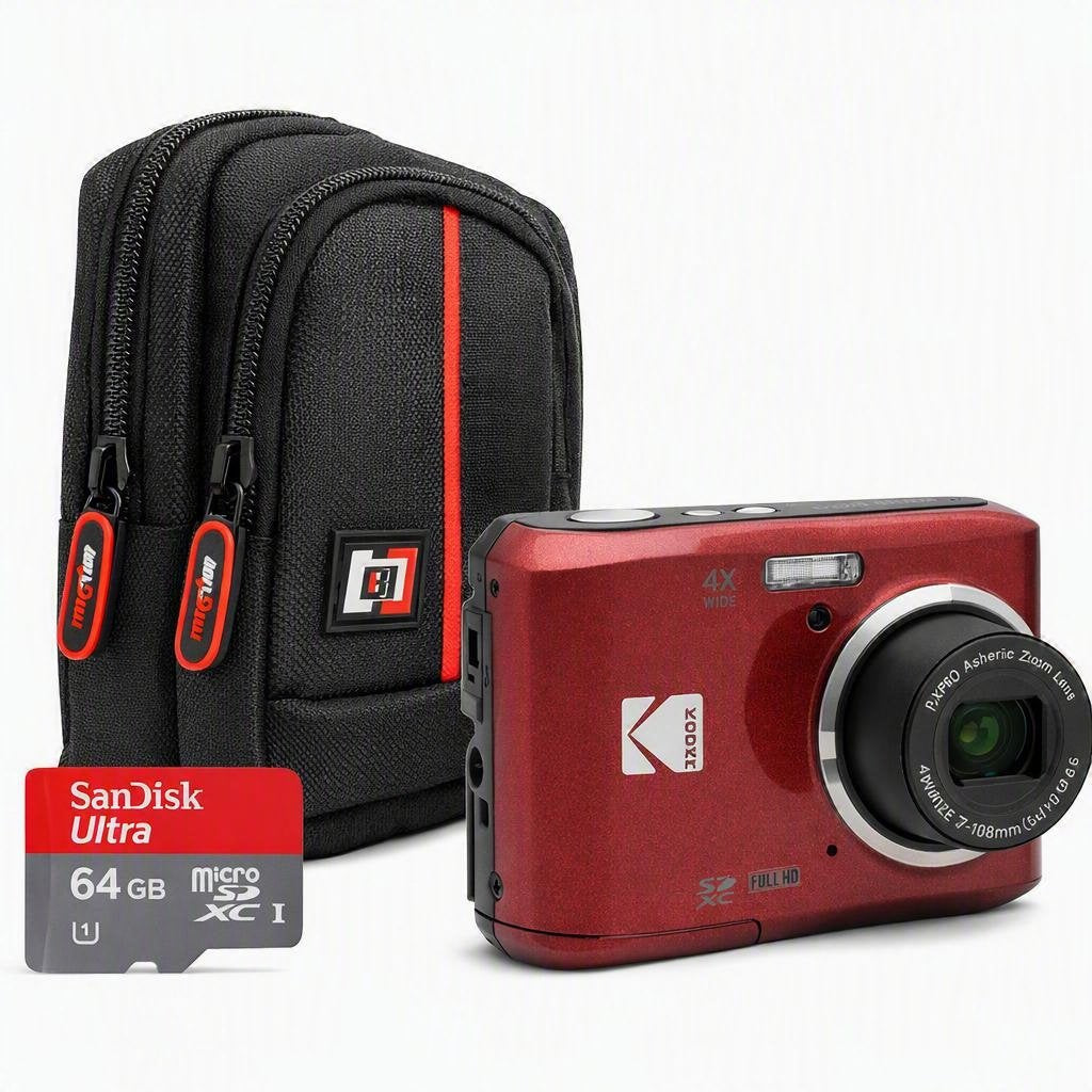 Kodak PIXPRO FZ45 16MP Digital Camera, RED + 64GB Premium Photography Bundle