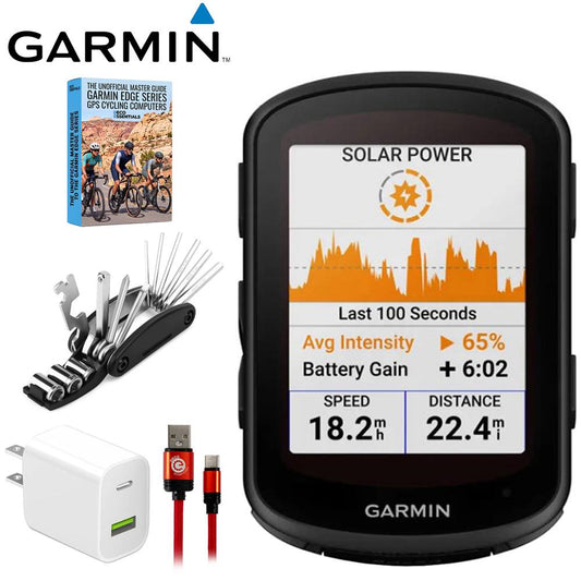 Garmin Edge 840 Solar, GPS Cycling Computer, Device Only +Deco Gear Master Guide Bundle