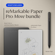 reMarkable Paper Pro Move with Marker Plus and Black Leather Book Folio - Refurbished