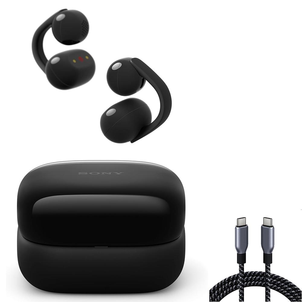 Sony LinkBuds Clip Open-Ear Truly Wireless Earbuds WFLC900/B + USB Cable Bundle