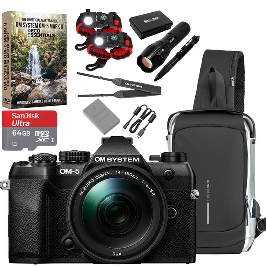 OM SYSTEM Olympus OM-5 Mark II Camera with M.ZUIKO 14-150mm Lens; Black + Hiking Bundle
