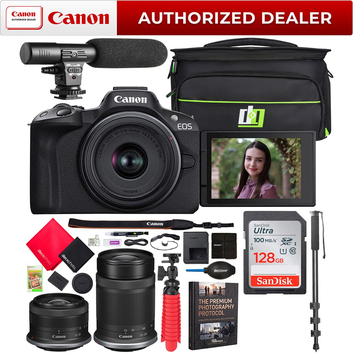 Canon EOS R50 Mirrorless Camera with 2 Lens Kit 18-45mm + 55-210mm IS STM + Pro Bundle