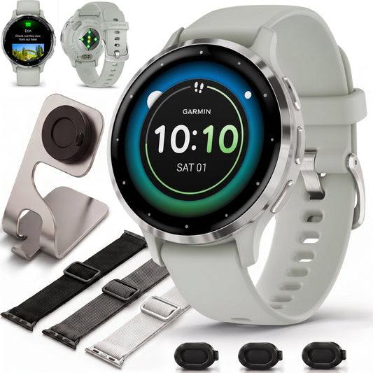 Garmin Venu 3S Health Fitness GPS Smartwatch Steel Bezel 41mm+Nylon Band Bundle