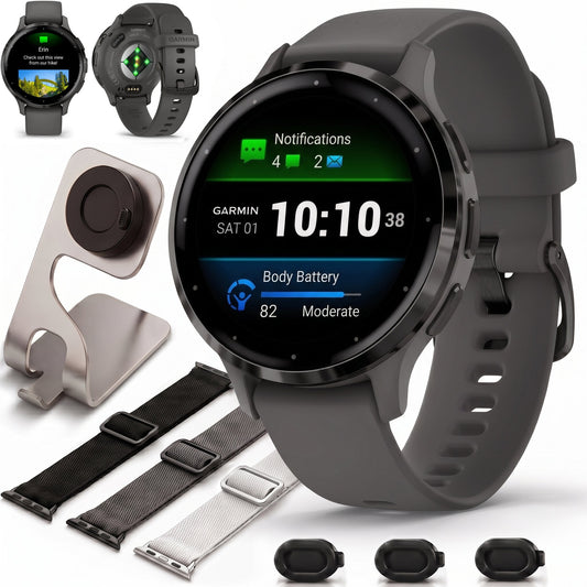 Garmin Venu 3S Health Fitness GPS Smartwatch Steel Bezel 41mm+Nylon Band Bundle