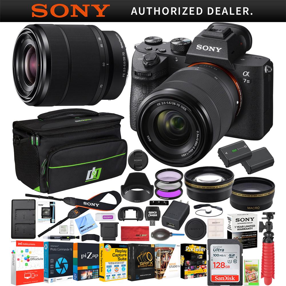 Sony a7 III Mirrorless 4K Camera + 28-70mm Lens + Deco Gear Case & Accessory Bundle