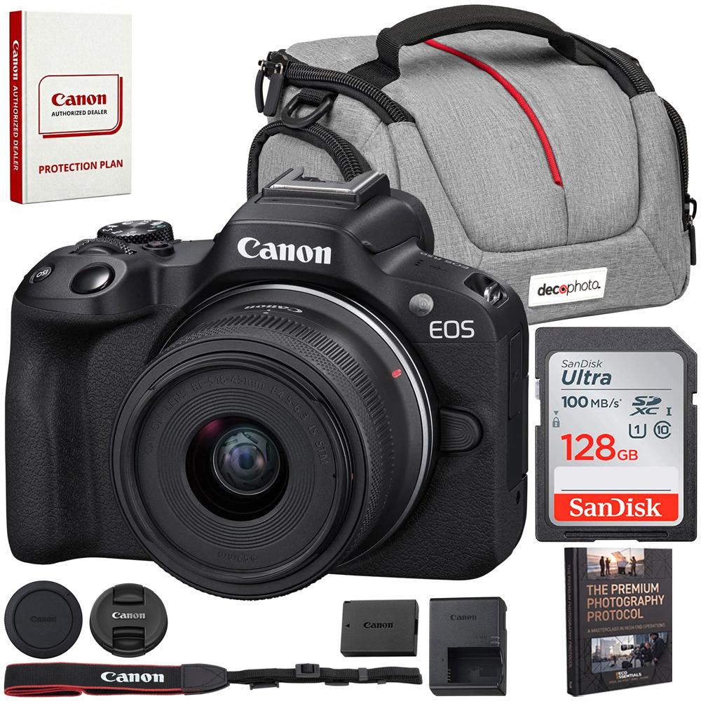 Canon EOS R50 Mirrorless Camera w/RF-S 18-45mm F4.5-6.3 Lens+128GB Memory Bundle