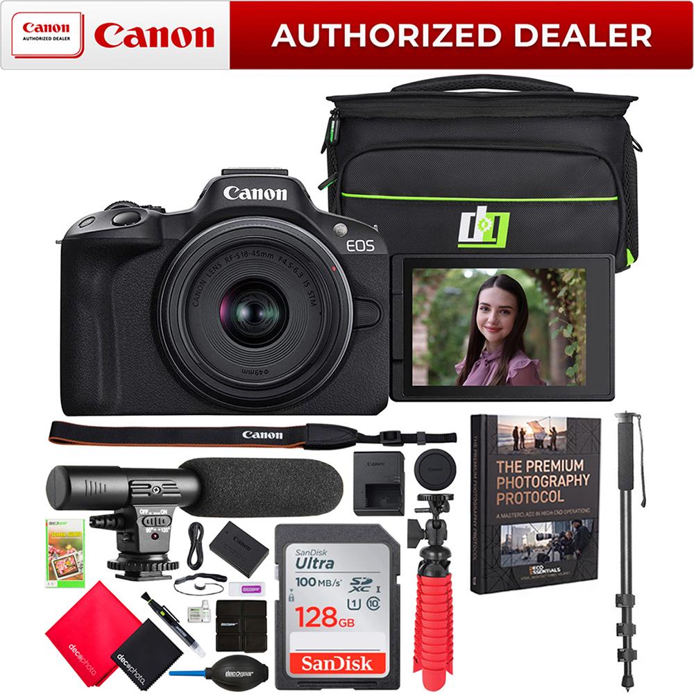Canon EOS R50 Mirrorless Camera Black + RF-S 18-45mm F4.5-6.3 IS STM Lens + Pro Bundle