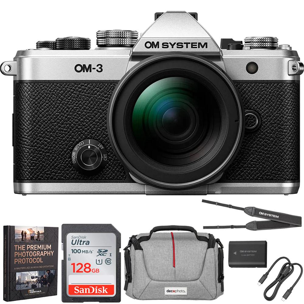 OM SYSTEM Olympus OM-3 20MP Camera w/ M.ZUIKO 12-45mm Lens + 128GB Memory Bundle