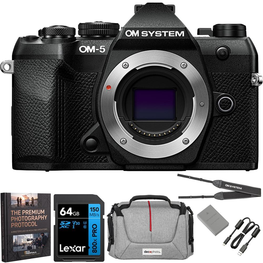 OM SYSTEM Olympus OM-5 Mark II 20.4MP 4K Digital Camera Body; Black + 64GB Memory Bundle
