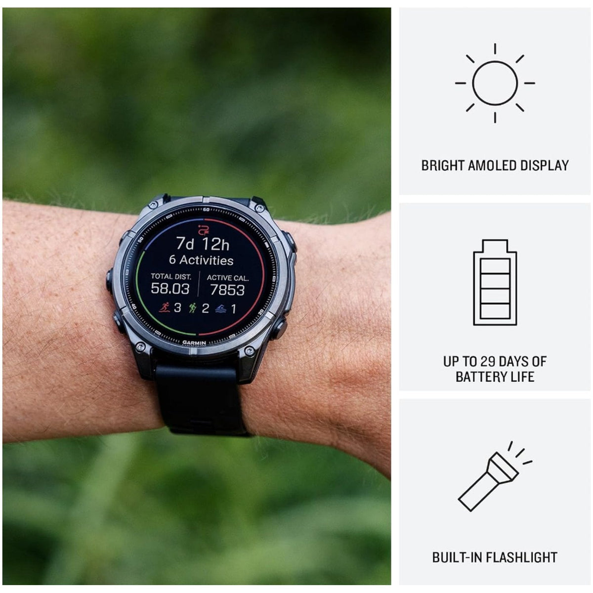 Garmin fenix 9 51 mm Carbon gray DLC titanium with black silicone band