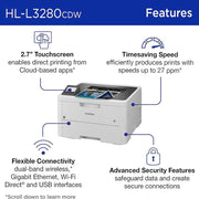 Brother HLL3280CDW Laser Printer with Deco Gear Printer eBook and Printer Cable