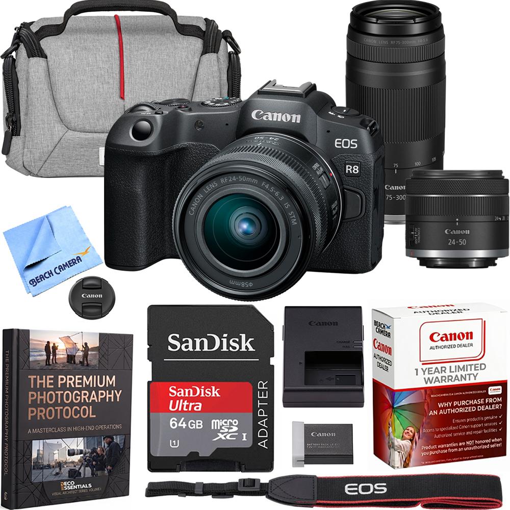 Canon EOS R8 Mirrorless Camera with 2 Lens Kit 24-50mm + 75-300mm Premier Bundle