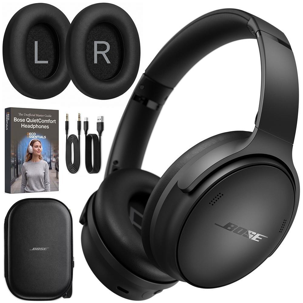 Bose QuietComfort Wireless Over-Ear BT Headphones Black + Extra Earpads + Guide