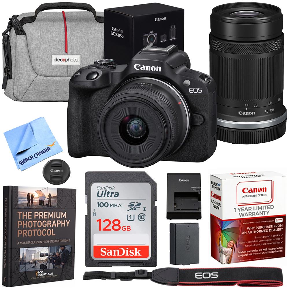 Canon EOS R50 V Mirrorless Camera w/ RF S14-30mm + RF-S 55-210mm Lens Premier Bundle
