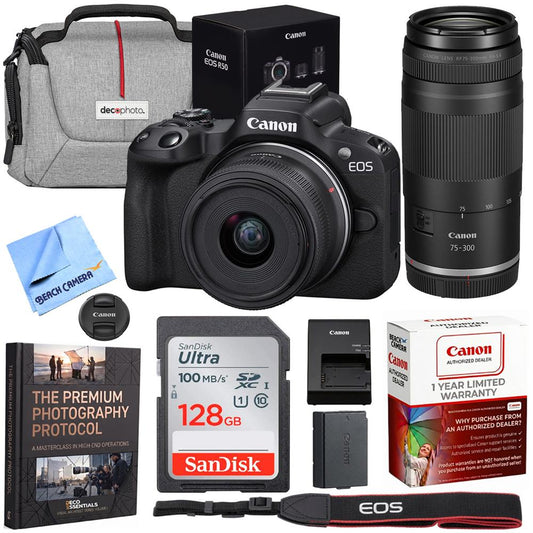 Canon EOS R50 V Mirrorless Camera w/ RF S14-30mm + RF 75-300mm Lens Premier Bundle