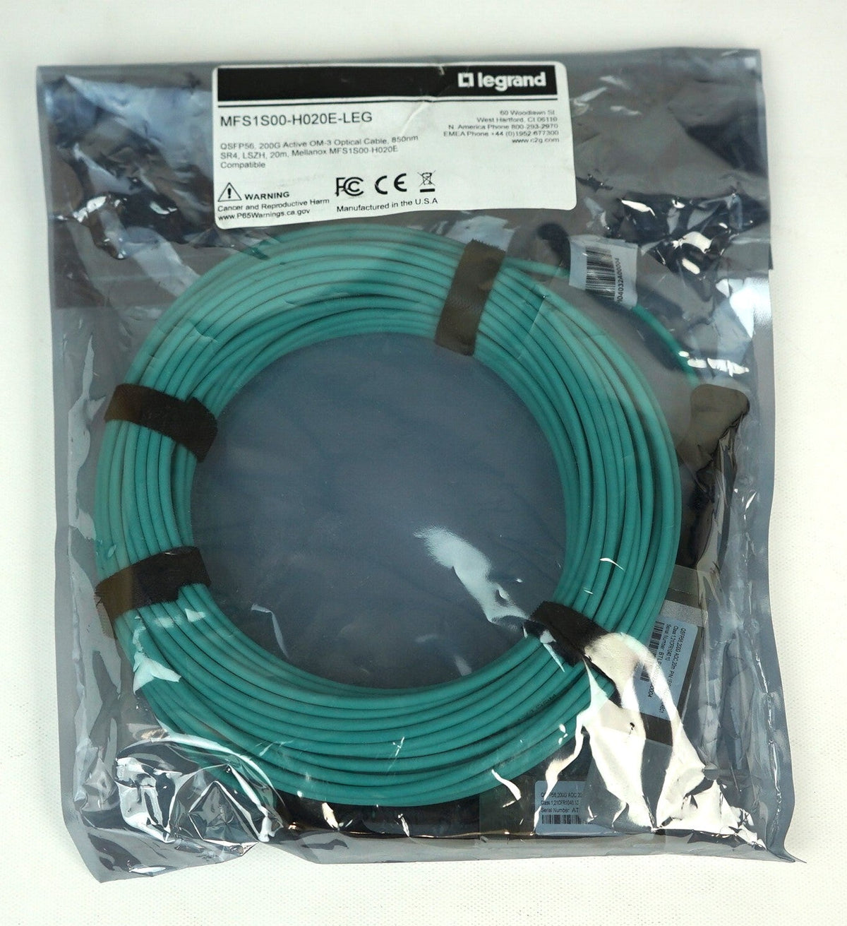 Legrand 65ft Mellanox Compatible QSFP56 200G Active OM-3 Optical Cable