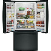 GE 33-inch, 24.8 cu. ft. French 3-Door Refrigerator with Ice and Water GNE25JGKBB