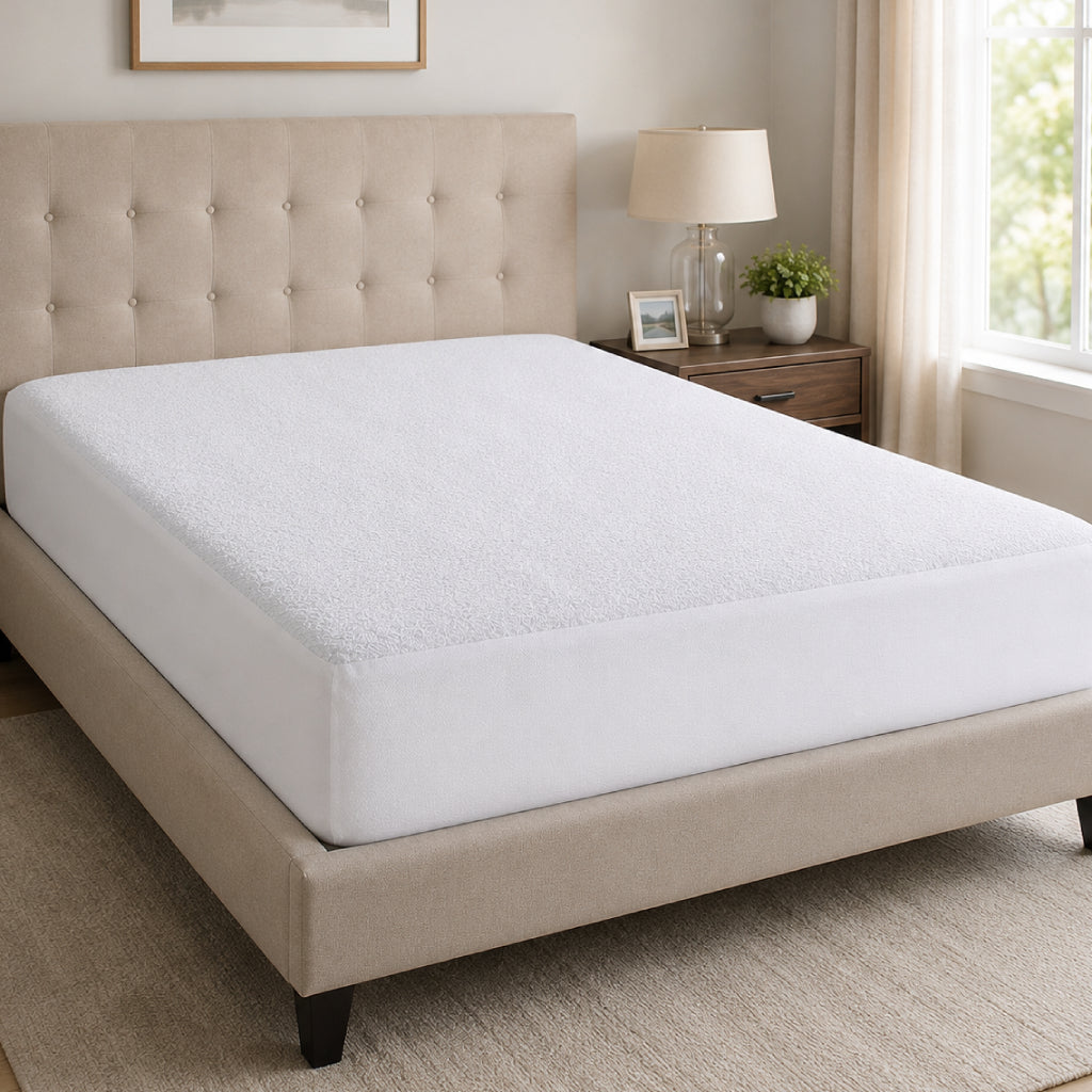 PureCare StainGuard Cotton Terry Waterproof Queen Size Mattress Protector - White