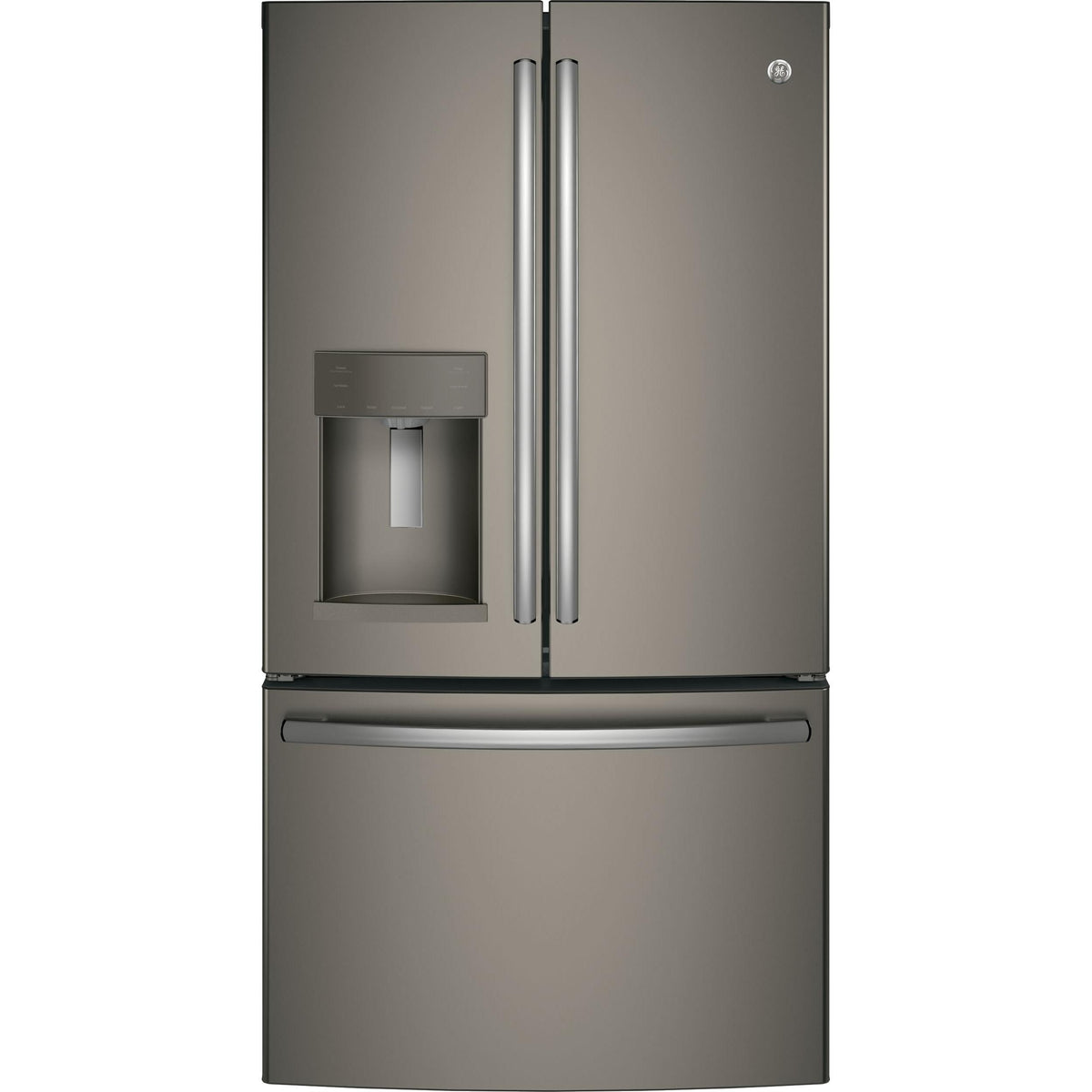 GE 36-inch, 27.8 cu.ft. Freestanding French 3-Door Refrigerator with Ice and Water Dispensing System GFE28GMKES