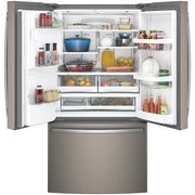 GE 36-inch, 27.8 cu.ft. Freestanding French 3-Door Refrigerator with Ice and Water Dispensing System GFE28GMKES