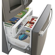 GE 36-inch, 27.8 cu.ft. Freestanding French 3-Door Refrigerator with Ice and Water Dispensing System GFE28GMKES