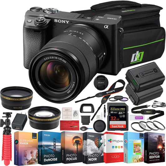 Sony a6400 4K Mirrorless Camera ILCE-6400M/B 18-135mm Lens with Macro & Telephoto Kit
