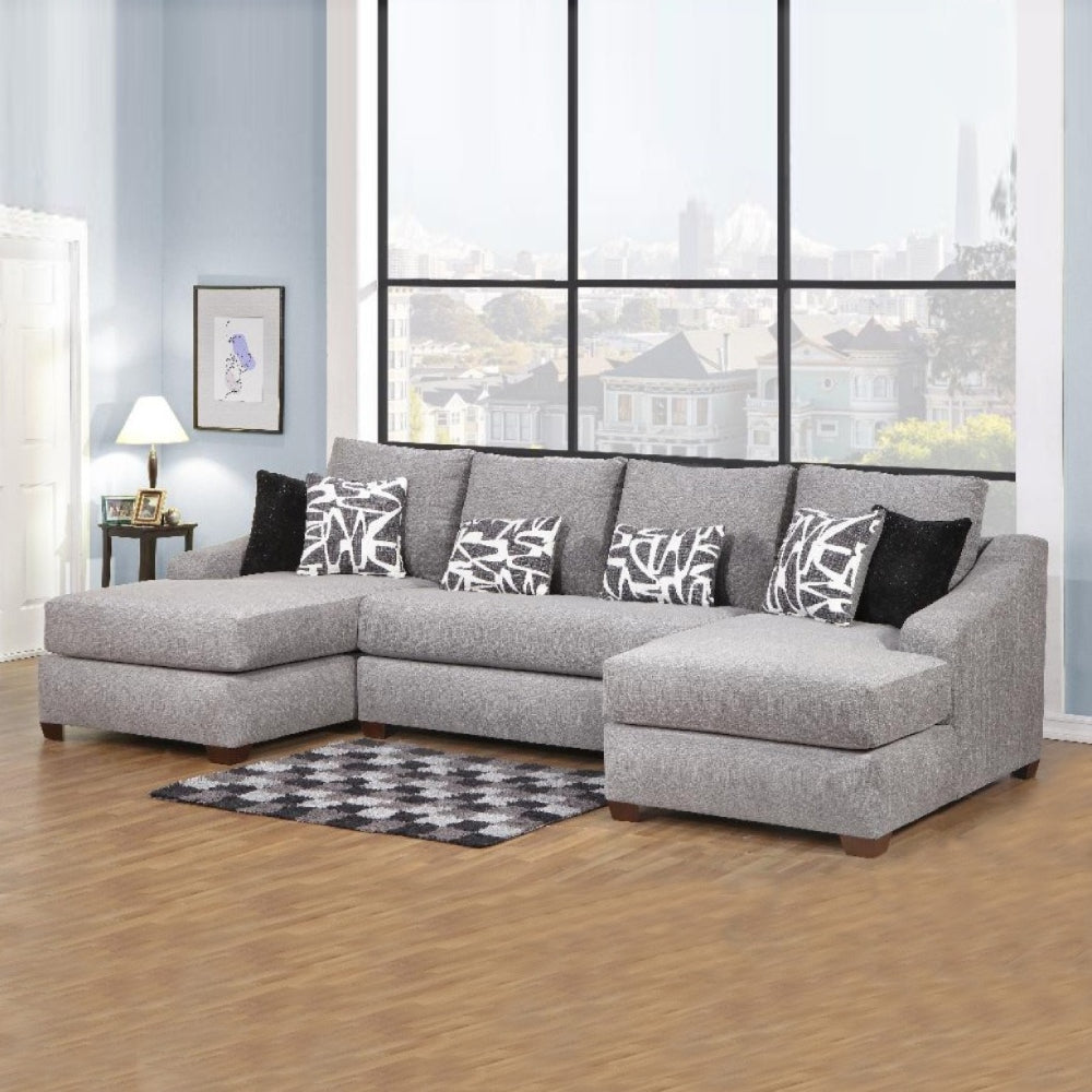 Melbourne Dual Chaise Sectional Sofa with 6 Pillows by Arely Furniture - Gray