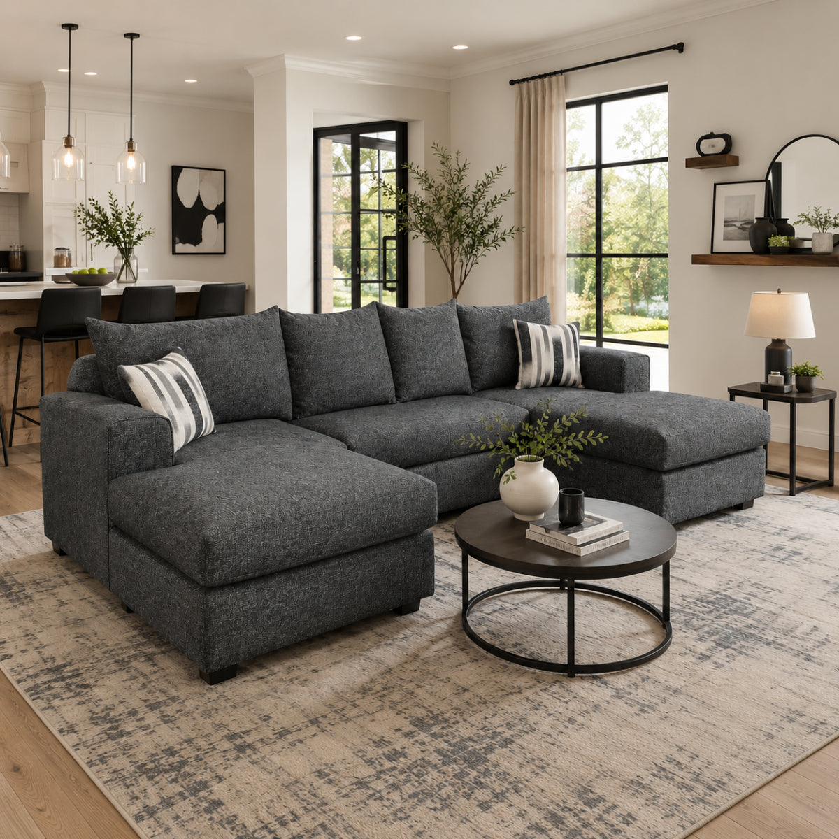 Newport Double Chaise Sectional Sofa by Arely Furniture - Black