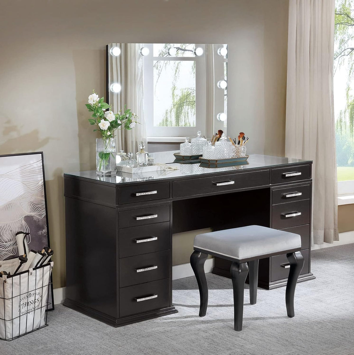 Valentina Vanity Set by Furniture of America - Gray