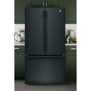 GE 36-inch, 27 cu.ft. Freestanding French 3-Door Refrigerator with Internal Water Dispenser GNE27JGMBB