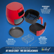 Deco Chef Digital 5.8QT Electric Air Fryer - Healthier & Faster Cooking - Red