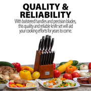 Deco Chef Gourmet 12 Piece Stainless Steel Knife Set with Storage Block - Full Tang Design
