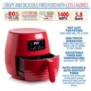 Deco Chef Digital 5.8QT Electric Air Fryer - Healthier & Faster Cooking - Red