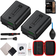 Sony NP-FW50 Rechargeable Battery 2-Pack w/ 64GB Memory Card + Deco Cleaning Kit