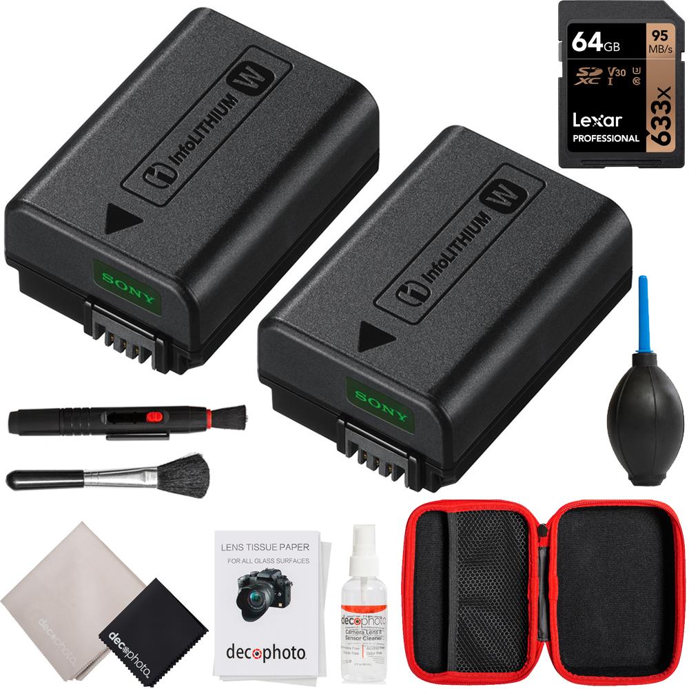 Sony NP-FW50 Rechargeable Battery 2-Pack w/ 64GB Memory Card + Deco Cleaning Kit