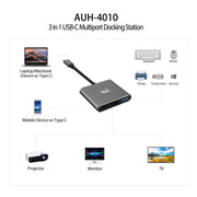 Adesso AUH-4010 3-in-1 USB-C Multi-Port Docking Station - Silver