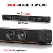 Deco Gear 60W 2.0 Channel Soundbar with Built-in Dual Subwoofers and Four 2.5" Drivers