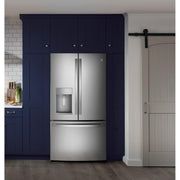 GE 36-inch, 27.8 cu.ft. Freestanding French 3-Door Refrigerator with Ice and Water Dispensing System GFE28GYNFS