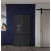 GE 36-inch, 22.1 cu.ft. Counter-Depth French 3-Door Refrigerator with external water and ice dispensing system GYE22GENDS
