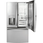 GE Profile 36-inch, 22.1 cu.ft. Counter-Depth French 3-Door Refrigerator with External Water and Ice Dispensing System PYD22KYNFS